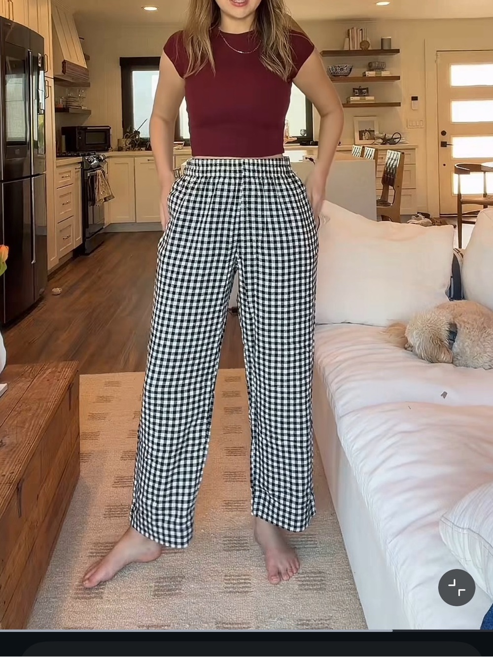 Old Navy Linen Blend Black & White Gingham Wide-Leg Pants